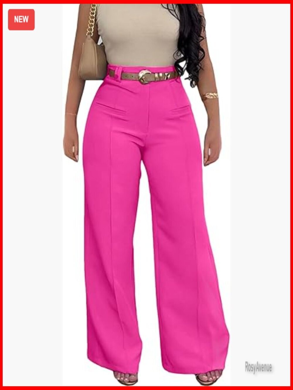 High Waisted Wide Leg Work Pants with Pockets Stretch Elastic Waist